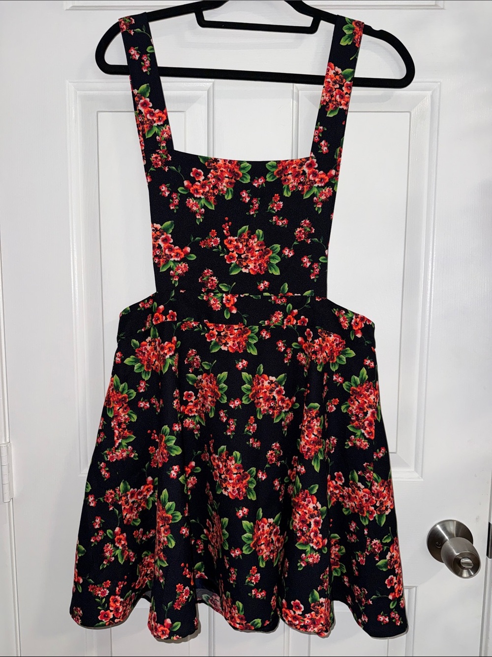 Navy Pinafore Dress with Floral Print